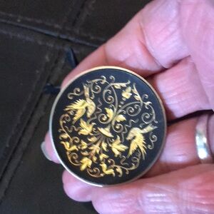 Vintage Toledo Damascene Gold Bird Plate with stand